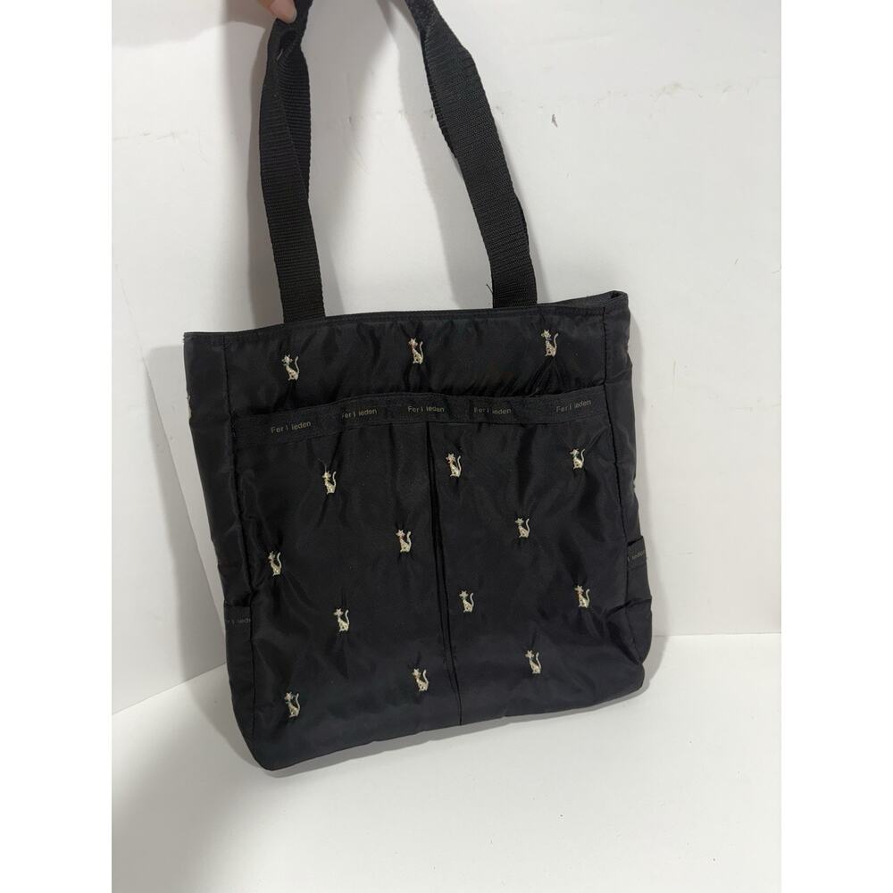 Ferlieden Tote Bag Womens Cats Cat Embroidered Lightweight Nylon Purse Bag Black